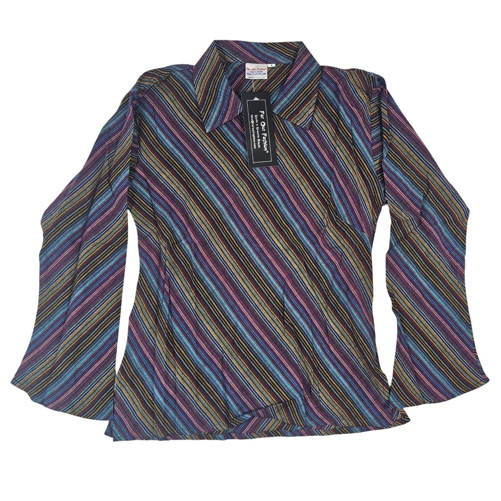 Far Out Fashion Mens Retro Diagonal Stripe  Shirt Multi Color‎ Size M